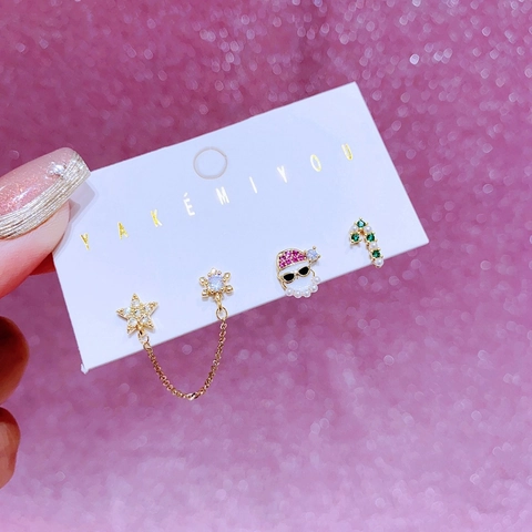 Weihnachts Ohrstecker Kollektion Vergoldetes Kupfer Mit 925 Sterling Silber Ohrstecker-Stift Schneeflocke Weihnachtsmann Stern Schmuck Für Damen