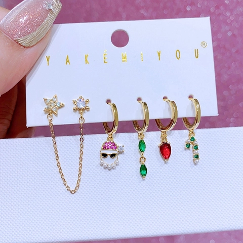 Weihnachten Schneeflocke Stern Weihnachtsmann Tropfen Ohrstecker Vergoldetes Kupfer Zirkon Kunstperle Festlicher Schmuck