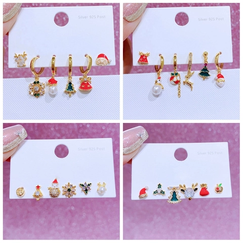 Weihnachten Ohrringe Kupfer Echtgold Plattiert Zirkonia Künstliche Perle Emaille Festliche Feiertag Ohrstecker Damen Schmuck