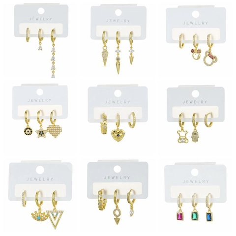 Kupfer 18K Vergoldete Zirkonia Ohrringe Für Damen Mode Herz Böser Blick Bär Hamsa Hand Stern Mond Geometrischer Schmuck