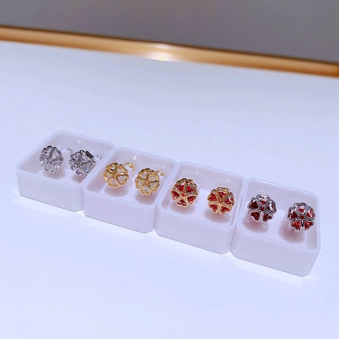 Titanstahl Hohlherz Blume Zirkonia Ohrstecker Zart Elegant Schraubverschluss Gold Silber Ohrknochenstecker Damen Schmuck