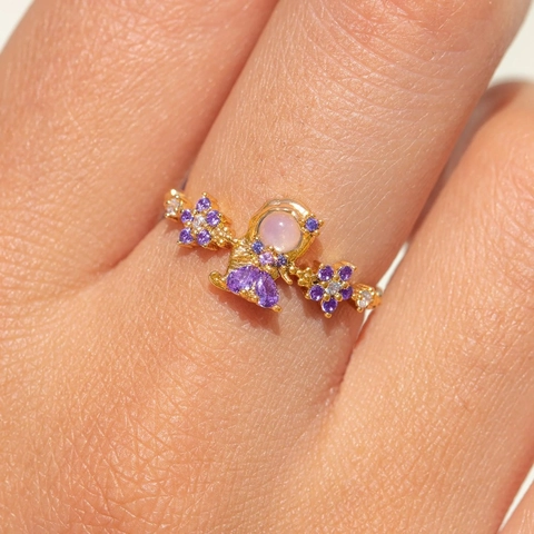 Verstellbarer Vergoldeter Kupferring Für Damen Mehrfarbiger Zirkonia Muschel Blume Tier Meerjungfrau Krone Kutsche Märchenstil Schmuck