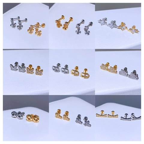 Zirkonia Eingelegte Kupfer Ohrstecker Mit Edelstahl-Ohrstecker-Stift Mode Buchstabe Katze Kreuz Schmetterling Flügel Schmuck Für Damen