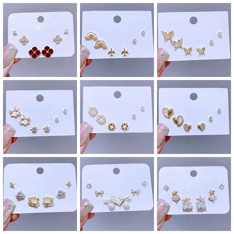 Elegant Vergoldet Kupfer Ohrstecker Set Mit 925 Sterlingsilber Ohrstecker-Stift Zirkonia Perle Herz Stern Ohrringe Für Damen Schmuck