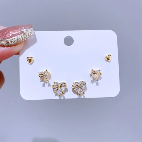 Elegant Vergoldet Kupfer Ohrstecker Set Mit 925 Sterlingsilber Ohrstecker-Stift Zirkonia Perle Herz Stern Ohrringe Für Damen Schmuck