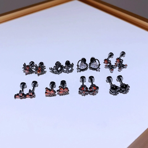Gothik Punk Titanstahl Knorpel Ohrstecker Für Damen Zirkon Spinne Herz Krone Maske Kreuz Schwarz Mode Schmuck