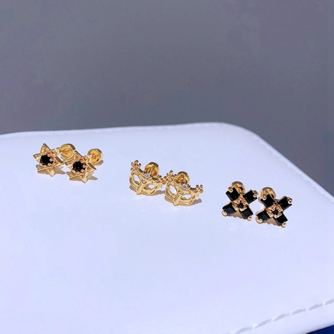 Gold Plattiert 316L Edelstahl Zirkonia Hexagramm Kreuz Maske Schraubverschluss Ohrstecker Damen Ohrknochen Schmuck
