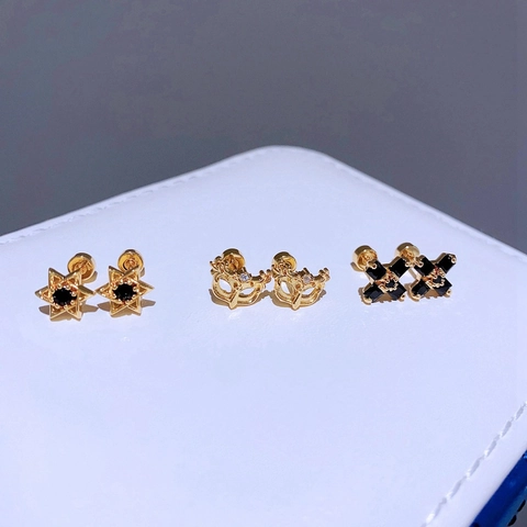 Gold Plattiert 316L Edelstahl Zirkonia Hexagramm Kreuz Maske Schraubverschluss Ohrstecker Damen Ohrknochen Schmuck