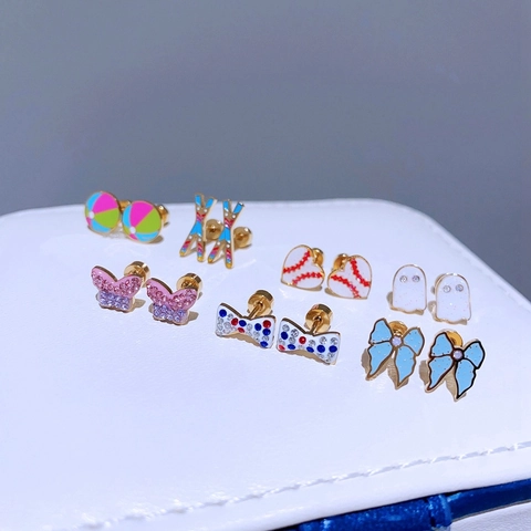 Titanstahl Schleife Schmetterling Zirkonia Ohrstecker Für Damen Edelstahl Ohrstecker-Stift Emaille Herz Geist Piercing