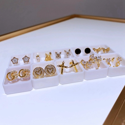 Edelstahl Ohrstecker Zirkonia Eingelegt Vergoldet Kreuz Schleife Stern Schmetterling Herz Design Mode Damen Schmuck
