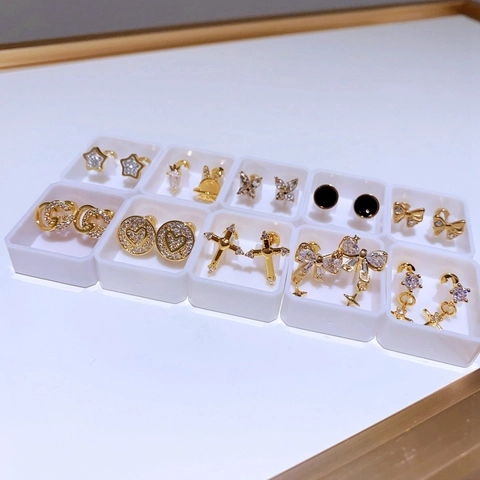 Edelstahl Ohrstecker Zirkonia Eingelegt Vergoldet Kreuz Schleife Stern Schmetterling Herz Design Mode Damen Schmuck