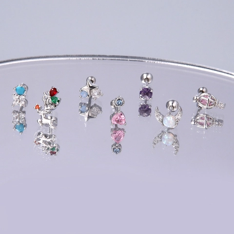 Edelstahl Zirkonia Piercing Ohrringe Für Damen Herz Stern Schmetterling Blume Rentier Schraubverschluss Ohrstecker Schmuck