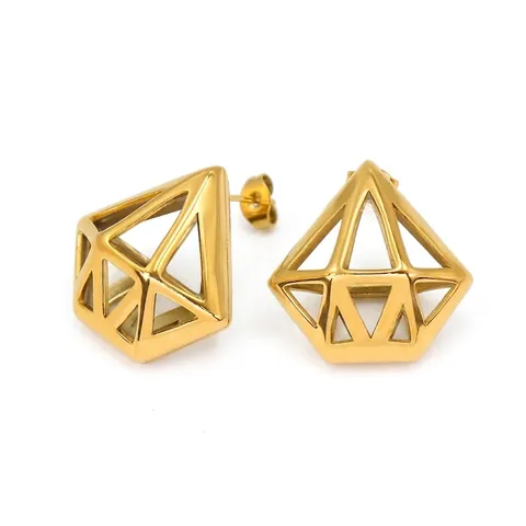 Vintage Minimalist Geometric Hollow Stainless Steel Stud Earrings 18K Gold Plated Diamond Shape Earrings For Women Jewelry
