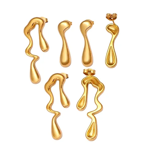 Minimalist Irregular Stainless Steel Earrings Gold Plated Liquid Metal Drip Earrings Fluid Shape Jewelry Waterdrop Studs