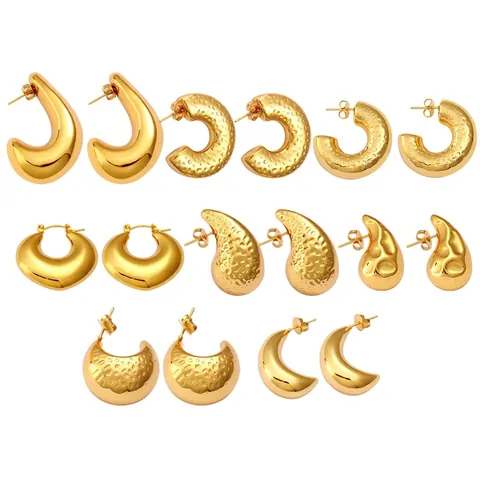 Modern Geometric Stainless Steel Earrings For Women Gold Plated Hollow Waterdrop C Shape Hoop Earrings Everyday Jewelry Gift