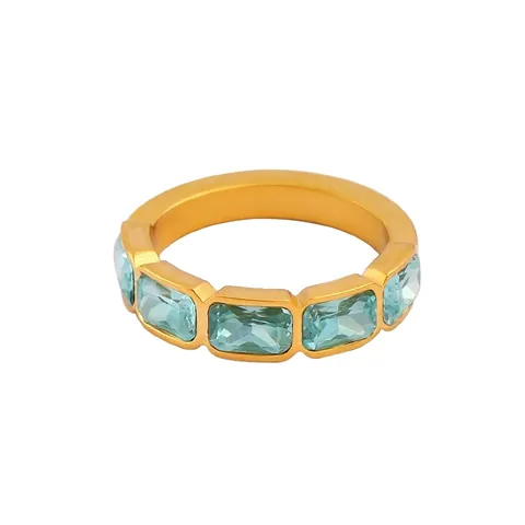 18K Gold Plated Stainless Steel Ring For Women Light Blue Rectangular Zircon Geometric Band Ring Minimalist Jewelry Gift