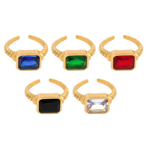 Bague Ouverte Vintage en Acier Inoxydable Plaqué Or 18K Pour Femme Élégante Bague Géométrique Rectangulaire en Zircone Torsadée