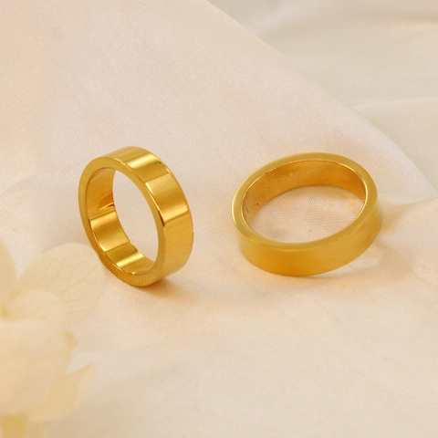 Minimalist Stainless Steel Gold Plated Ring Polished Smooth Band Finger Ring For Men Women Couple Jewelry Accessory YS629