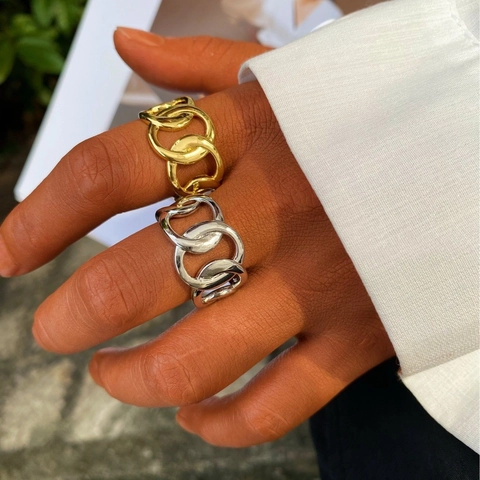 Conjunto de Pulsera Y Anillo con Eslabón Cubano para Mujer Accesorios de Joyería Minimalistas de Latón Chapado en Oro Y Plata