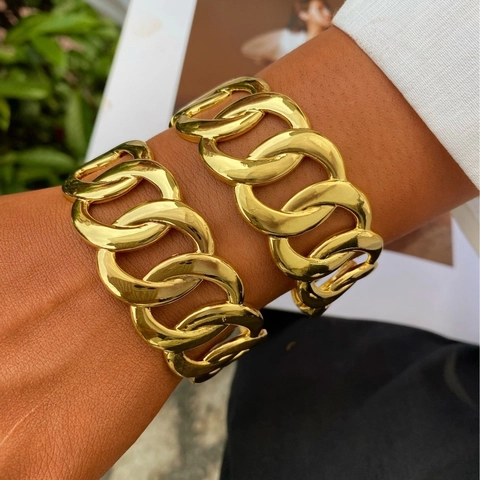 Conjunto de Pulsera Y Anillo con Eslabón Cubano para Mujer Accesorios de Joyería Minimalistas de Latón Chapado en Oro Y Plata