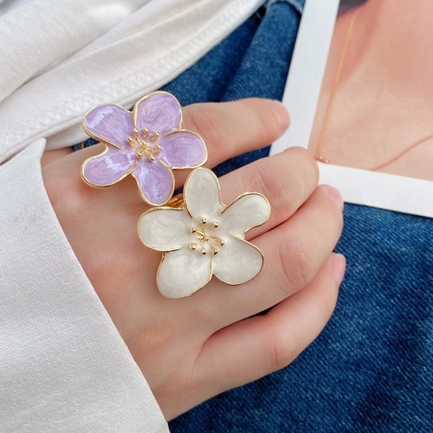 Fashion 18K Gold Plated Copper Flower Open Ring For Women Adjustable Enamel Camellia Drip Oil Floral Finger Ring Jewelry Gift
