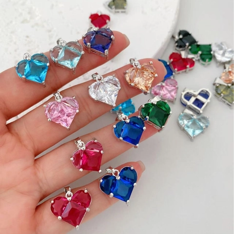 Luxus Kupfer Herz Zirkonia Gespleißter Anhänger Für DIY Schmuckherstellung Zirkonia Herz Charms Nur Anhänger Ohne Kette