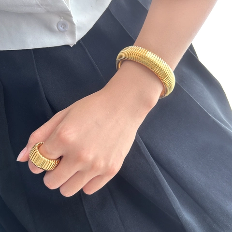 Minimalist Stainless Steel Tubogas Stretch Bracelet For Women 18K Gold Silver Plated Elastic Spiral Bangle Jewelry Accessory