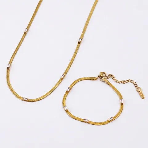 18K Gold Plated Stainless Steel Snake Chain Necklace With Rectangular Zirconia Minimalist Elegant Jewelry For Women
