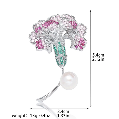 Elegant Copper Zirconia Carnation Flower Brooch With Freshwater Pearl Exquisite Bouquet Corsage For Women Wedding Party Gift Jewelry