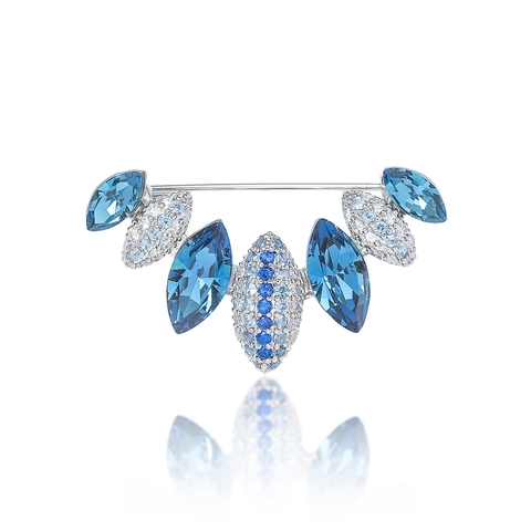 Elegante Broche de Cobre Plateado Con Zirconia Azul para Mujer Moda Cristal Corte Marquise Decoración de Ropa en Forma de Abanico