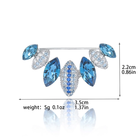 Elegante Broche de Cobre Plateado Con Zirconia Azul para Mujer Moda Cristal Corte Marquise Decoración de Ropa en Forma de Abanico