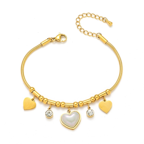 Titanium Steel Heart Pendant Bracelet For Women Gold Plated Shell Look Artificial Pearl Rhinestone Butterfly Elegant Jewelry Gift