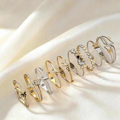 Elegant Titanium Steel Butterfly Bangle For Women With Zirconia Shell Inlaid Gold Silver Plated Frosted Fashion Jewelry Gift