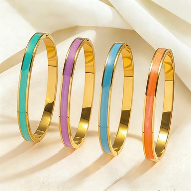 Fashion Stainless Steel Enamel Bangle Bracelet For Women Gold Plated Colorful Drip Oil Clasp Cuff Bracelet Jewelry Gift