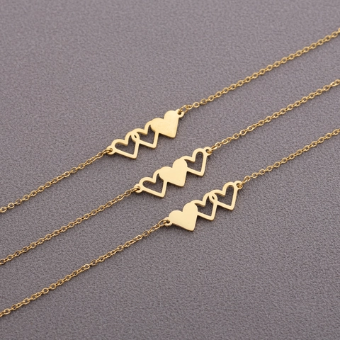 Stainless Steel Triple Interlocking Hearts Pendant Necklace For Women Sister Jewelry Gift Gold Rose Gold Plated Fashion Neckpiece