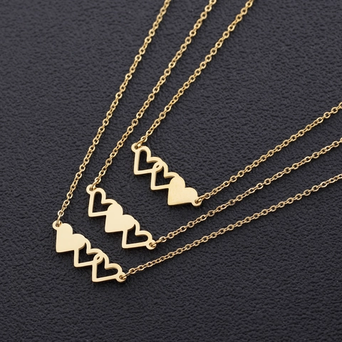 Stainless Steel Triple Interlocking Hearts Pendant Necklace For Women Sister Jewelry Gift Gold Rose Gold Plated Fashion Neckpiece