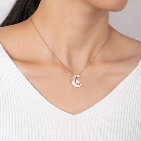 Rose Gold Titanium Steel Necklace For Women Fashion Owl Moon Star Heartbeat Roman Numeral Pendant Jewelry Clavicle Chain