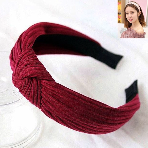 Knotted Ribbed Knit Headband For Women Solid Color Cross Twist Fabric Hair Band Korean Style Fashion Hair Accessories