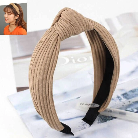Knotted Ribbed Knit Headband For Women Solid Color Cross Twist Fabric Hair Band Korean Style Fashion Hair Accessories