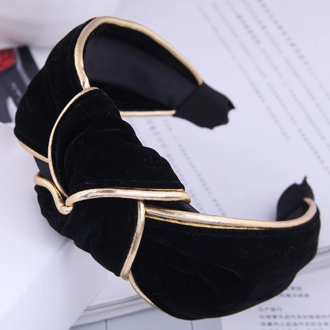 Cerchietto Largo in Velluto Vintage Francese Con Design a Nodo Centrale Elegante Minimalista Con Tubolare Dorato Dolce Fascia per Capelli Donna Accessori