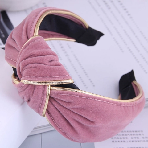 Cerchietto Largo in Velluto Vintage Francese Con Design a Nodo Centrale Elegante Minimalista Con Tubolare Dorato Dolce Fascia per Capelli Donna Accessori