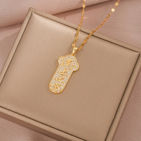 Collar Con Colgante De Candado Ruyi De Acero Inoxidable Vintage Con Circón Brillante Joyería De Buena Suerte Para Mujer