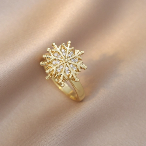 Rotierendes Schneeflocke Zirkon Blume Anhänger Halskette Ring Schmuckset Für Damen Gold Silber Edelstahl Mode Halsschmuck Zubehör