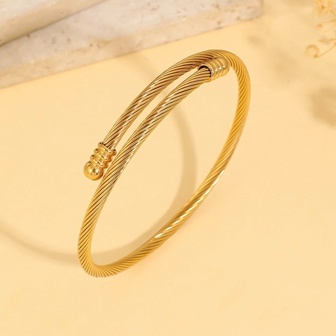 Minimalist Stainless Steel Twisted Cable Open Bangle Bracelet Gold Silver Plated Spiral Wire Cuff Jewelry For Women