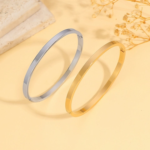 Minimalistische Roestvrijstalen Armband Voor Dames Goud Zilver Gepolijst Glad Scharnierend Gedraaid Touw Open Manchet Mode Sieraden