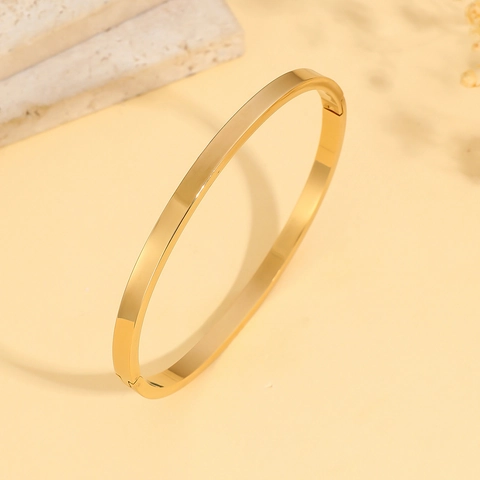 Minimalistische Roestvrijstalen Armband Voor Dames Goud Zilver Gepolijst Glad Scharnierend Gedraaid Touw Open Manchet Mode Sieraden