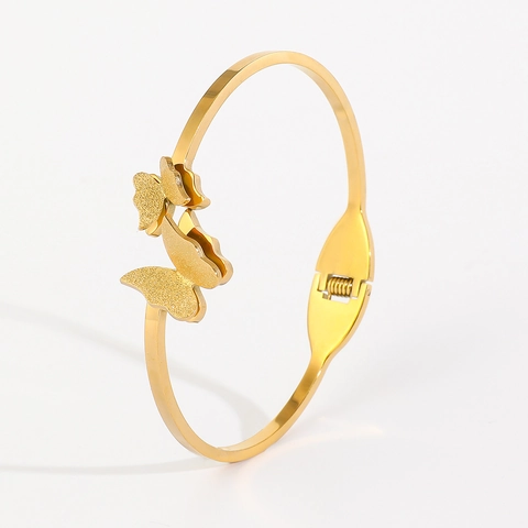 Elegant Stainless Steel Gold Frosted Butterfly Bangle For Women Luxury Minimalist Butterfly Charm Bangle Jewelry Gift