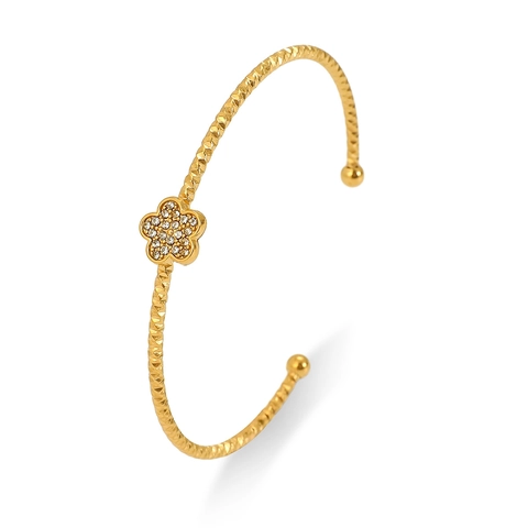 Women Stainless Steel Open Bangle Gold Silver Plated Zirconia Flower Butterfly Knot Textured Elegant Fashion Cuff Bracelet Jewelry