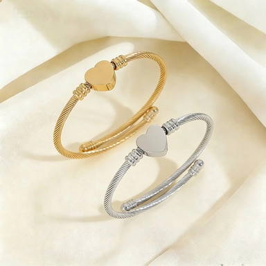 Bracciale Rigido Aperto in Acciaio Inossidabile per Donna Placcato Oro Argento Ciondolo a Cuore Gioielli di Moda Minimalista
