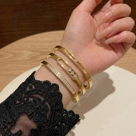 Brazalete de Moda de Acero Inoxidable para Mujer Chapado en Oro Plata Circonita Lujo Piedras Deslizantes Joyería Elegante Regalo